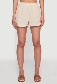 Womens Trendy Gauze Knit High Waisted Pull On Shorts with Pockets,