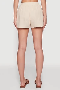 Womens Trendy Gauze Knit High Waisted Pull On Shorts with Pockets,