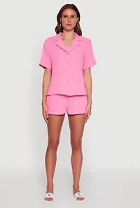Womens Trendy Gauze Knit High Waisted Pull On Shorts with Pockets, Pink, Size XS