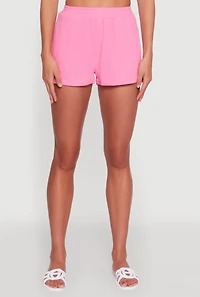 Womens Trendy Gauze Knit High Waisted Pull On Shorts with Pockets, Pink, Size XS