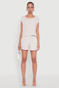 Linen Pinstripe Scoop Neck Cap Sleeve Top