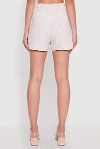 Womens Chic Linen Pinstripe High Waisted Shorts, Khaki, Size M