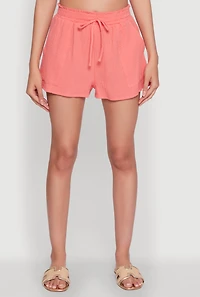 Womens Gauze Knit Drawstring Shorts, Orange, Size L