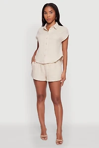 Womens Gauze Knit Drawstring Shorts,
