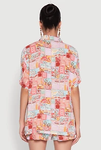 Womens Post Card Destination Print Shirt, Multi, Size L