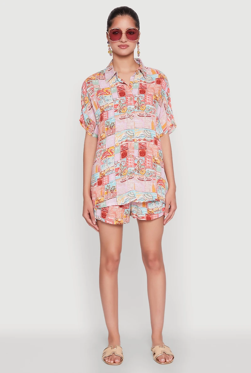 Post Card Destination Print Shorts