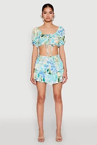 Womens Printed Smock Waist Tiered Skort,