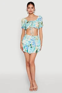 Womens Printed Smock Waist Tiered Skort,