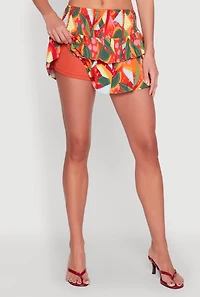Womens Printed Smock Waist Tiered Skort, Multi, Size M