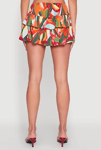 Womens Printed Smock Waist Tiered Skort, Multi, Size M