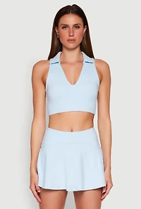 Womens Polo Collar Sports Bra Top, Blue, Size S
