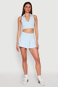 Womens Polo Collar Sports Bra Top, Blue, Size S