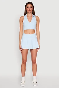 Womens Polo Collar Sports Bra Top, Blue, Size S