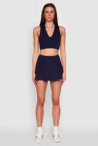 Womens Tiered Back High Waist Skater Skort,