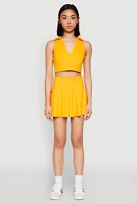 Womens Tiered Back High Waist Skater Skort, Yellow, Size S