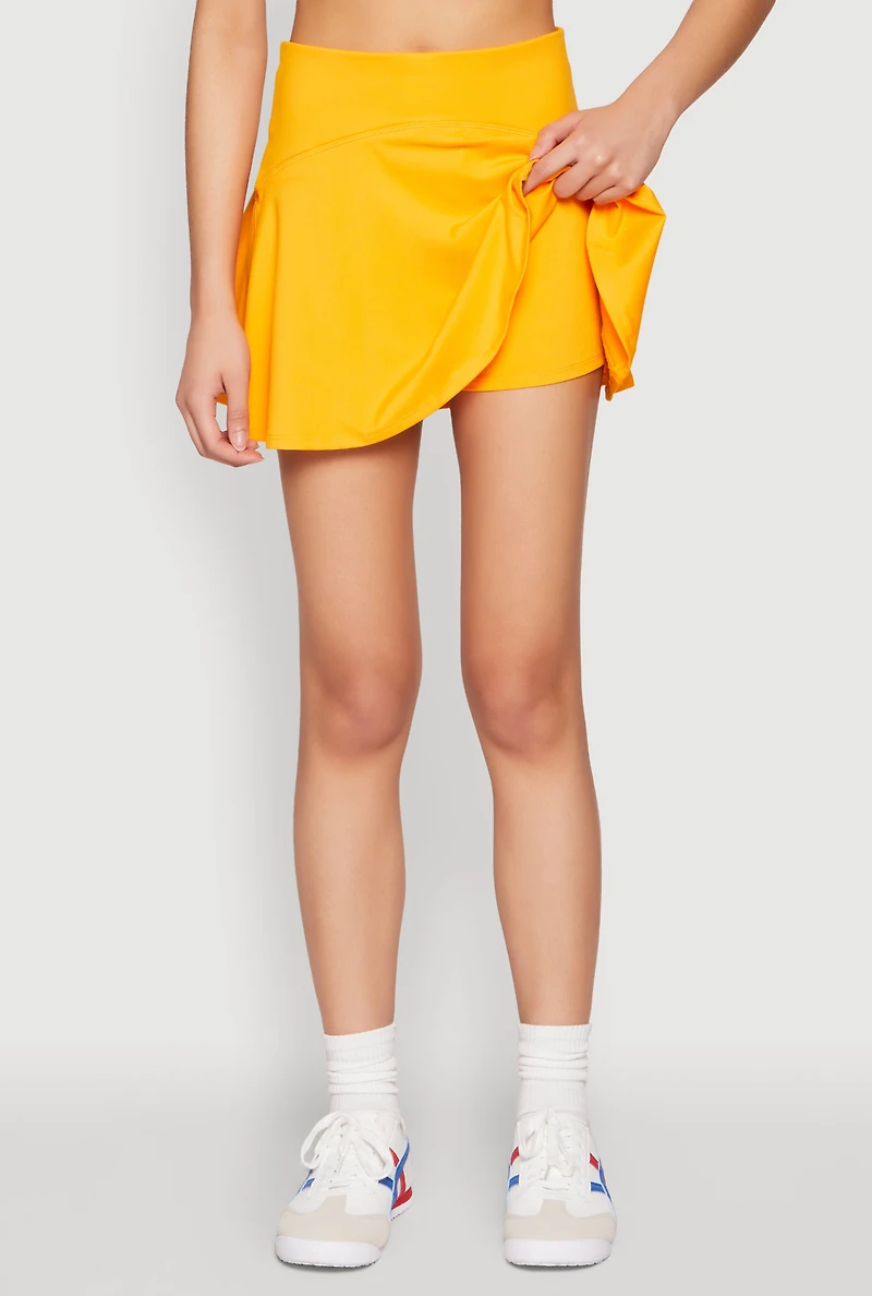 Womens Tiered Back High Waist Skater Skort, Yellow, Size S