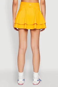 Womens Tiered Back High Waist Skater Skort, Yellow, Size S