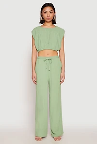 Womens Linen Wide Leg Pants, M