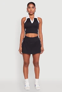 Womens Varsity Stripe Sleeveless Cropped Polo Top, Black,