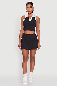Womens Varsity Stripe Sleeveless Cropped Polo Top, Black,