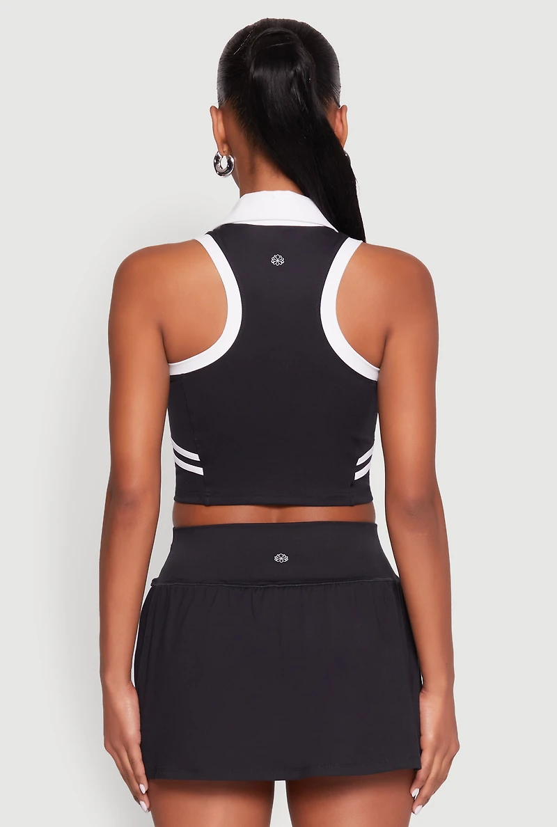 Womens Varsity Stripe Sleeveless Cropped Polo Top, Black,