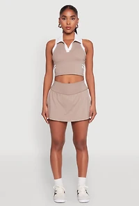 Womens Varsity Stripe Sleeveless Cropped Polo Top, Beige, Size S