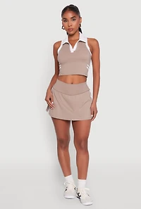 Womens Varsity Stripe Sleeveless Cropped Polo Top,