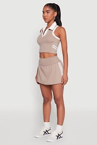 Womens Varsity Stripe Sleeveless Cropped Polo Top,