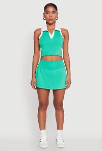 Womens Varsity Stripe Sleeveless Cropped Polo Top, Green,