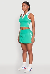 Womens Varsity Stripe Sleeveless Cropped Polo Top, Green,
