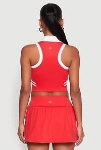 Womens Varsity Stripe Sleeveless Cropped Polo Top, Red, Size S