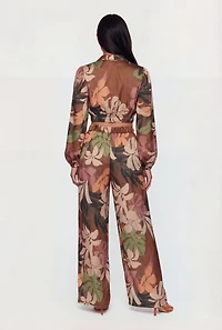 Patterned Satin Print Tie Front Crop Top
