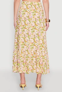 High Waisted Floral Print Tiered Skirt