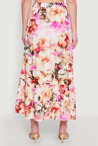 Womens High Waisted Floral Print Tiered Skirt, Multi, Size XL