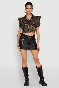 Womens Flutter Sleeve Camo Cropped Jacket, Multi, Size S