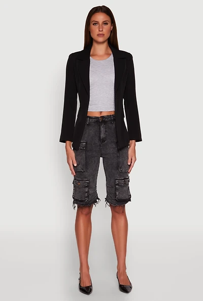 Padded Shoulder One Button Blazer