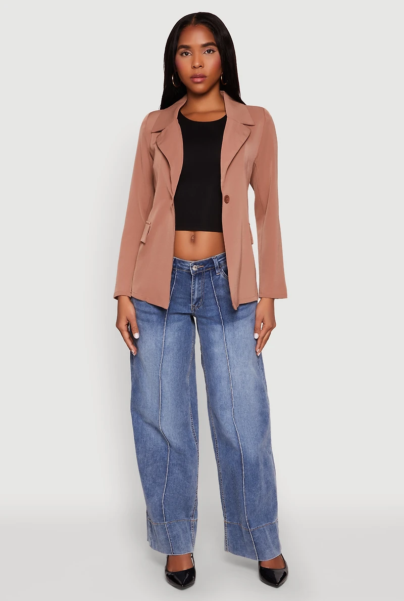 Padded Shoulder One Button Blazer