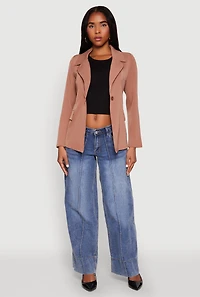 Padded Shoulder One Button Blazer