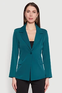 Womens Padded Shoulder One Button Blazer, Green, Size M