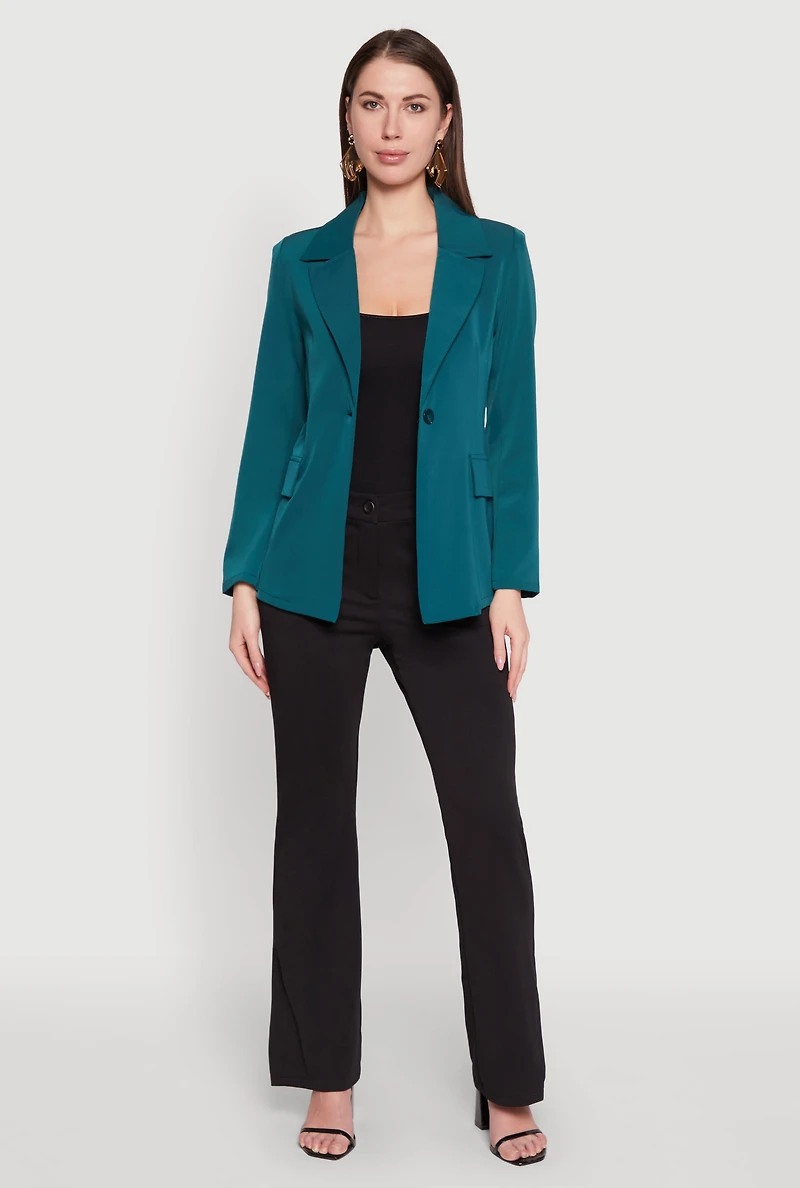 Womens Padded Shoulder One Button Blazer, Green, Size M