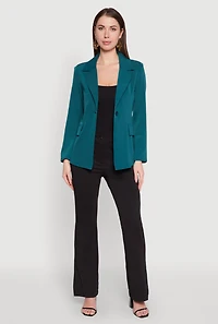 Womens Padded Shoulder One Button Blazer, Green, Size M