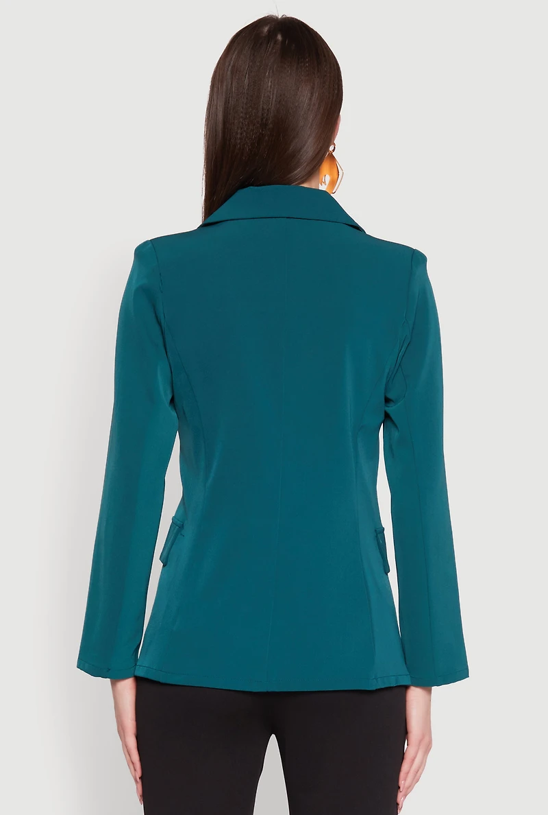Womens Padded Shoulder One Button Blazer, Green, Size M