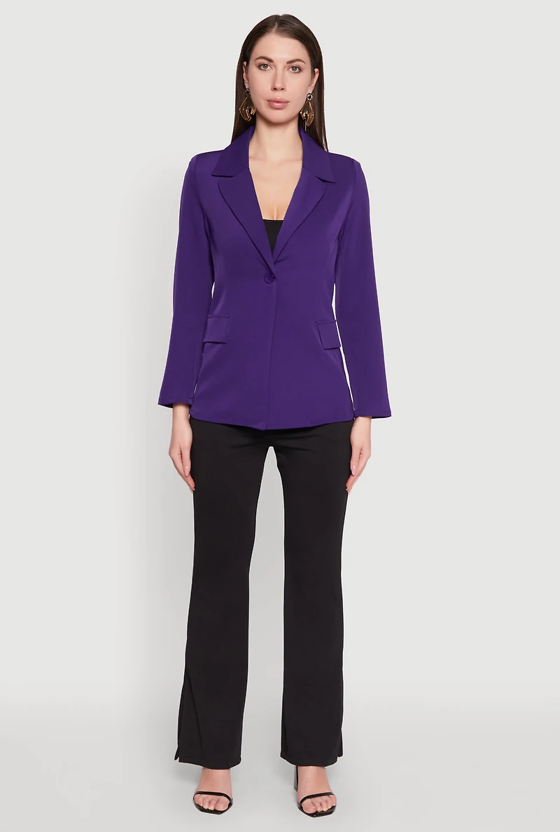 Womens Padded Shoulder One Button Blazer, Purple, Size M