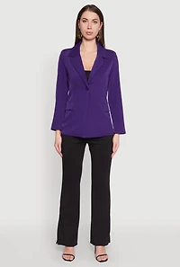 Womens Padded Shoulder One Button Blazer, Purple, Size M