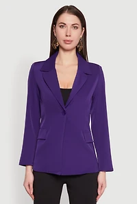 Womens Padded Shoulder One Button Blazer, Purple, Size M