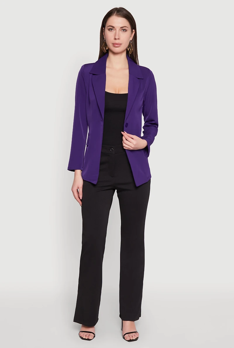 Womens Padded Shoulder One Button Blazer, Purple, Size M