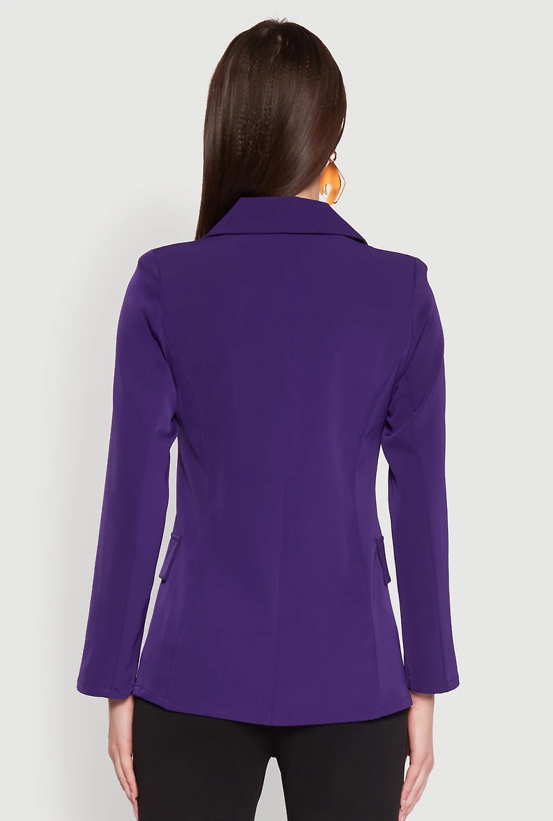 Womens Padded Shoulder One Button Blazer, Purple, Size M