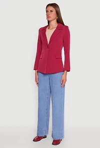 Womens Padded Shoulder One Button Blazer, Burgundy, Size M