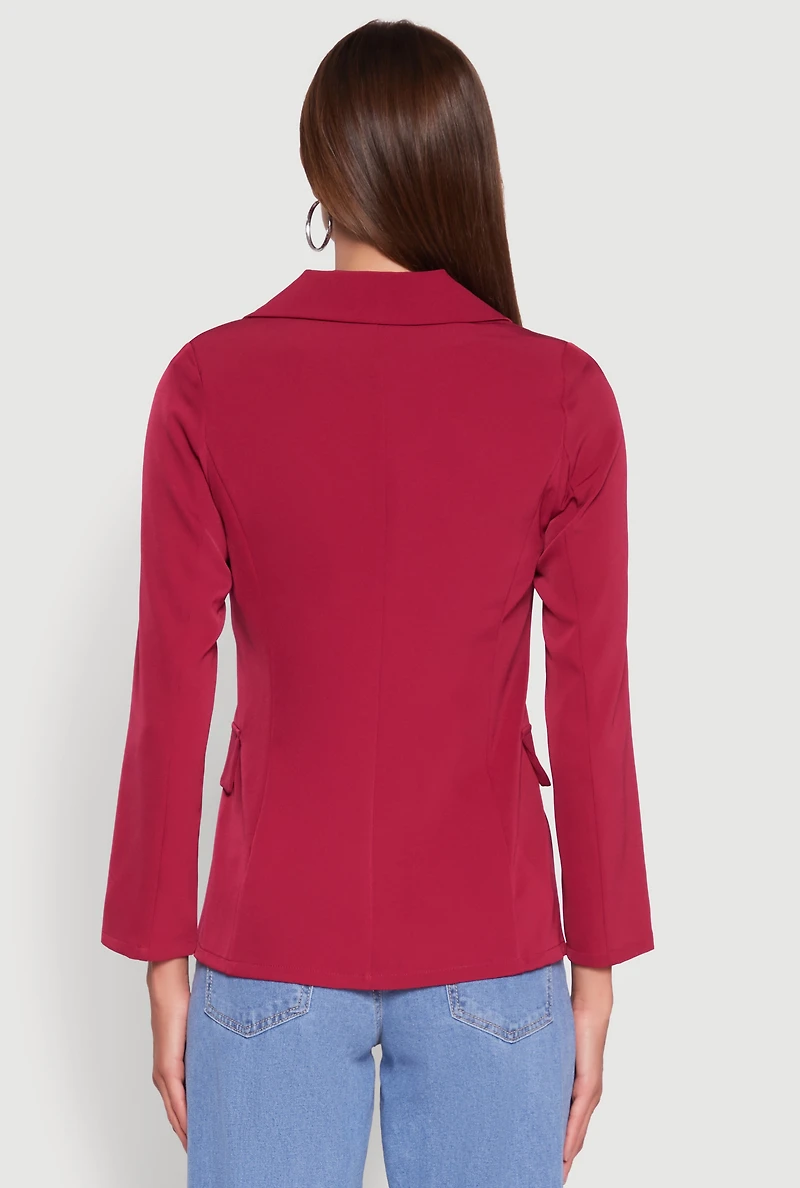 Womens Padded Shoulder One Button Blazer, Burgundy, Size M