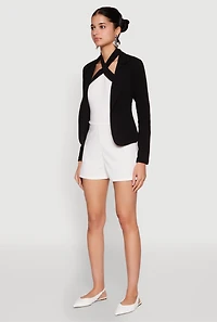 Womens Open Front Pocket Blazer, Black, Size M